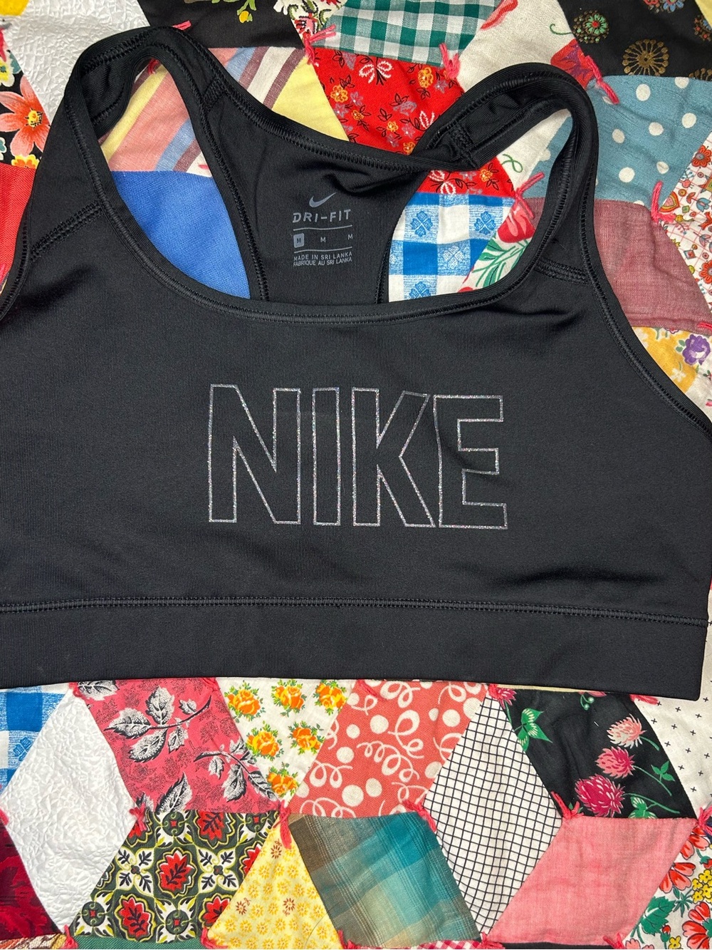 Nike Black Dri-FIT Sports Bra - Bold Logo with silver glitter